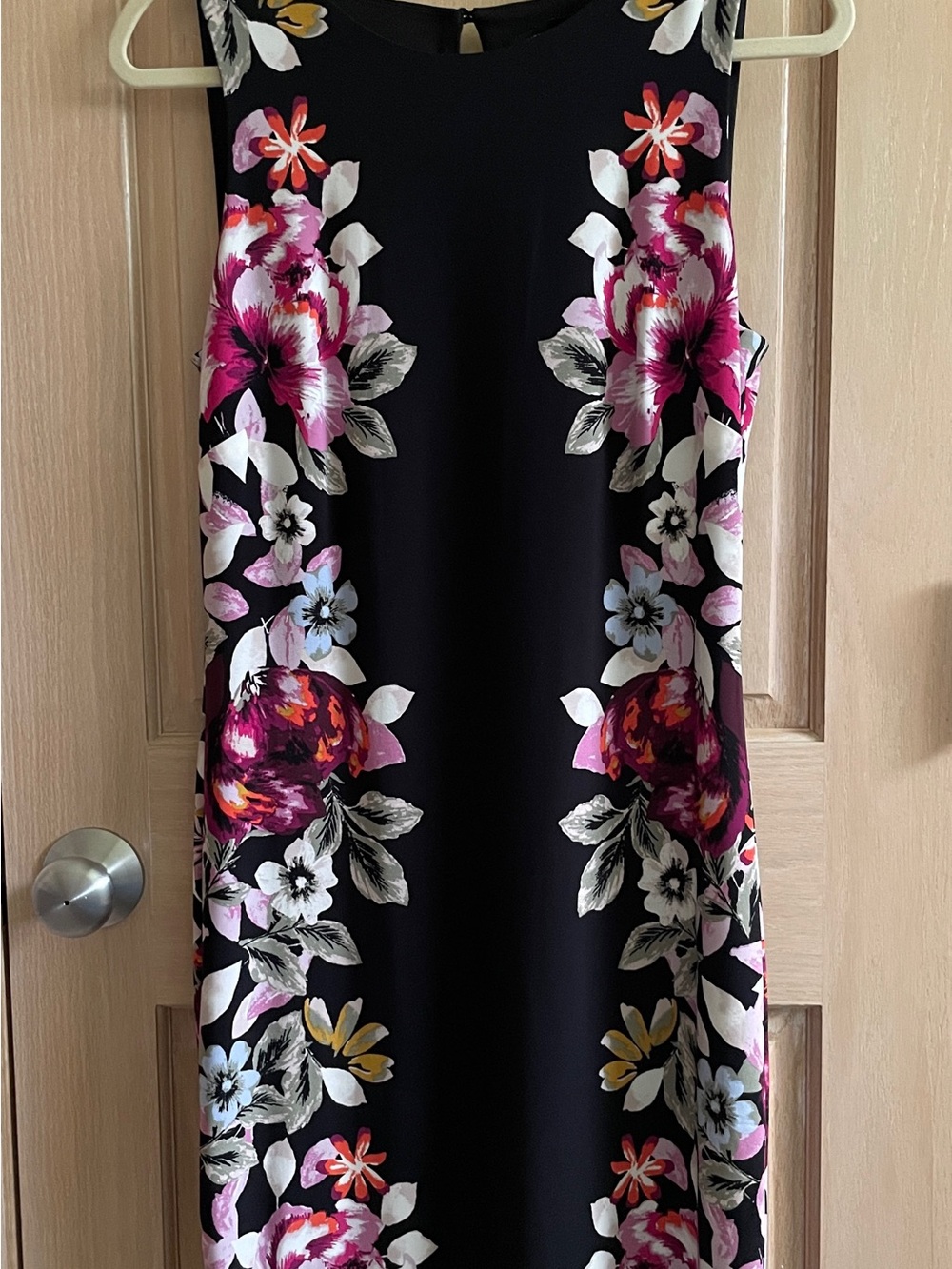 White House Black Market Black Midi Dress with Pink & White Floral Print